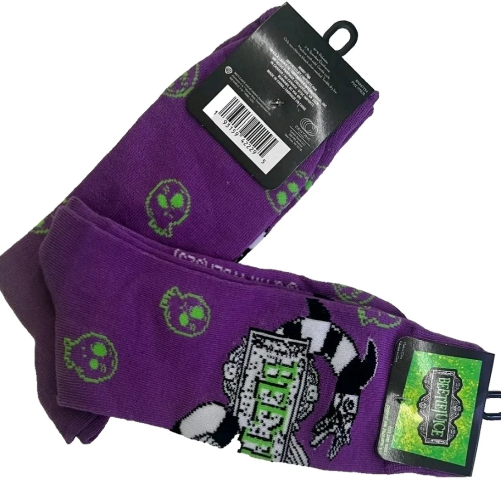 4/$25 Beetlejuice Novelty Crew Socks Halloween Socks New